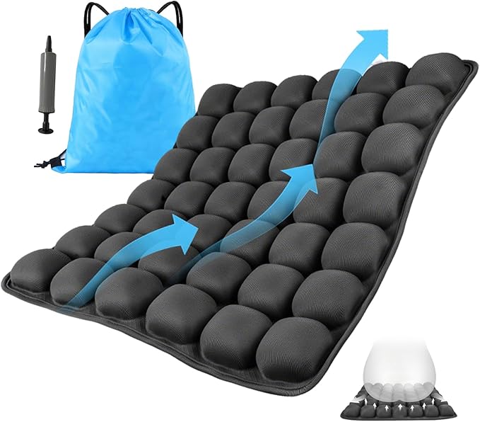 VSDFAW Travel Cushion, Comfortable 3D Air Cell Seat Cushion, Portable and Adjustable Air Inflatable Pressure Relief Seat Cushion for Car,Office Chair,Wheelchair and Tailbone Pain Relief