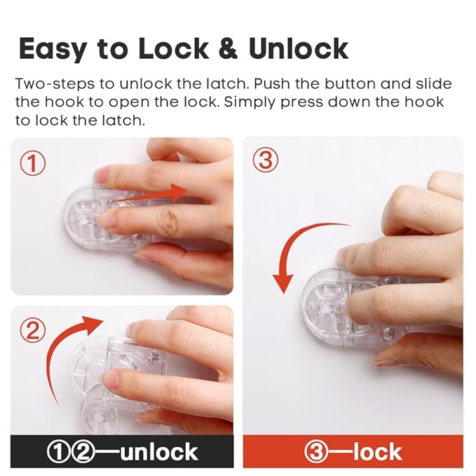 EUDEMON 3 Pack Child Safety Locks, Childproof Strap Locks for Drawers, Fridges, Toilets, Cupboards, Ovens, Cabinets, Multi Use Baby Cabinet Latches, Easy to Install, No Drilling (Transparent)