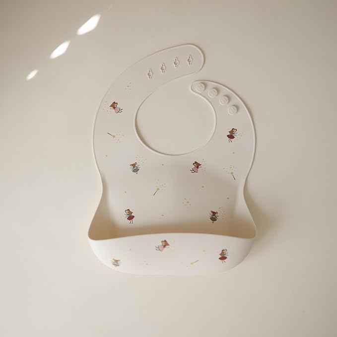 mushie Silicone Baby Bib | Adjustable Fit Waterproof Bibs (Fairy Mice)
