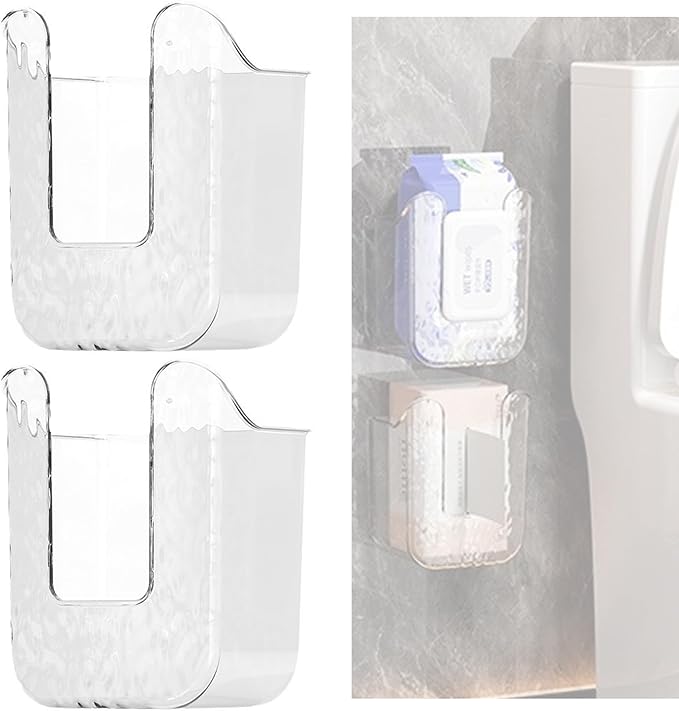 Kitchen Wipes Storage Box,2025 No Punching Wall Flushable Wipes Holder for Bathroom - Wipes Container，Smart Organization for Effortless Cleaning(2PCS)