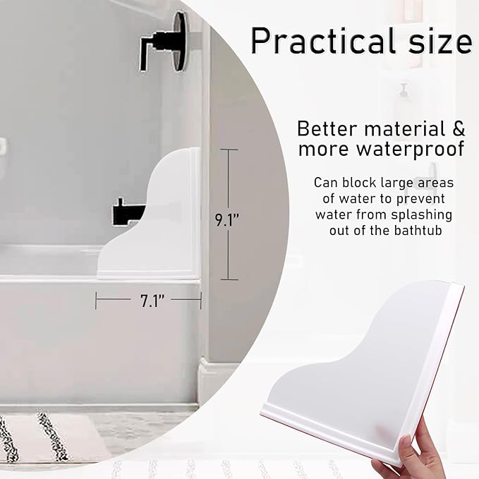 Shower Splash Guard Kit, Large Splash Guards for Bathtub Waterproof Self-Adhesive Shower Corner Guards to Keep Water in Shower or Bath, Pack of 2 (9.1 x 7.1 inches)