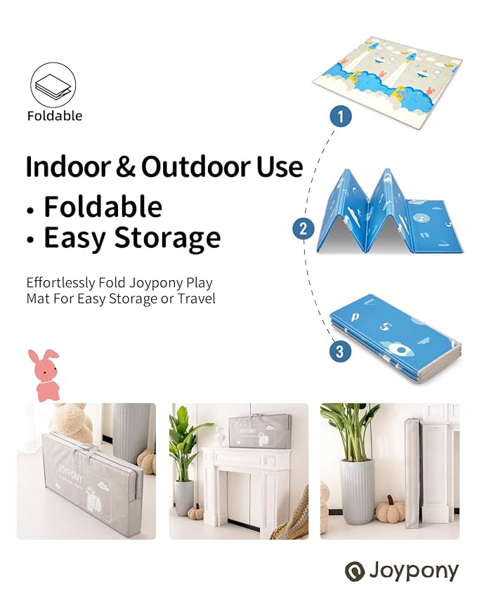 Baby Play Mat, 71x59 Inch Foldable Play Mats for Babies and Toddlers, Waterproof & Anti-Slip Portable Foam Floor Mat for Tummy Time with Travel Bag Indoor Outdoor