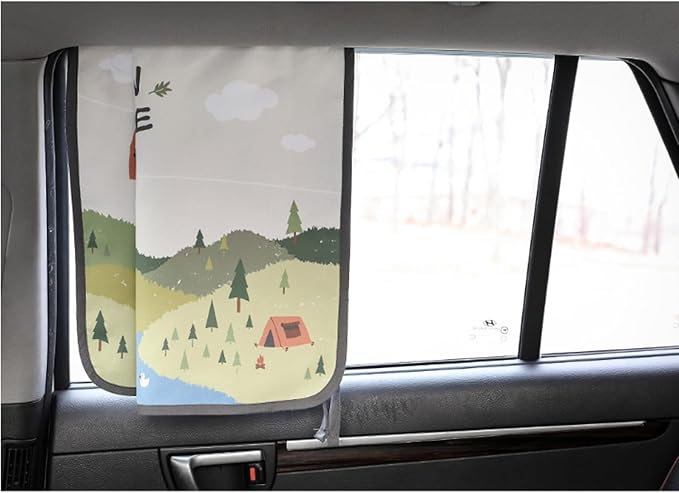 BEBEDECO Magnetic Car Sun Shade Curtain for Side Window – Sun Blocker and UV Protector for Baby, Kids, and Pets – Universal Fit with Built-in Magnets for Steel-Framed Door (Bebe Forest)