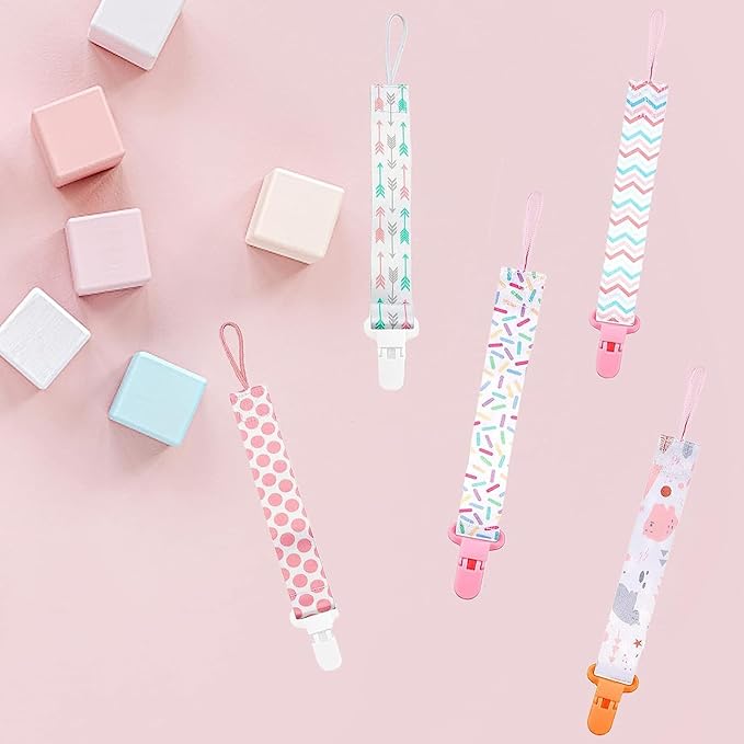 6 Pcs Baby Dummy Strap Clip, Pacifier Clip, Pacifier Holder Soother Chains Clips Fit All, Soothers, Teething Toys, Baby Essentials for Boys and Girls