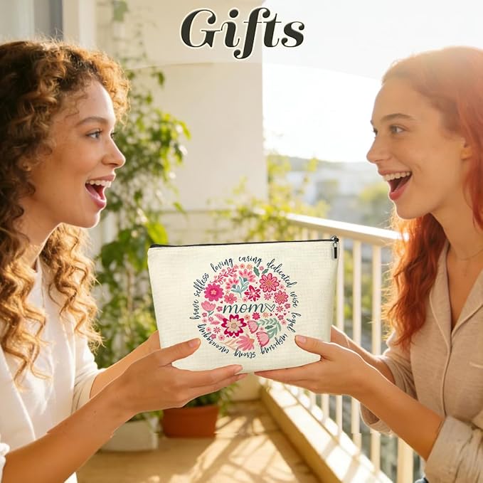 Decohim Mom Gifts Makeup Bag，Mothers Day Thank You Christmas Birthday Gifts for Mom Mama Mommy Mother in Law Cosmetic Bags, Boho Abstract Floral Zipper Pouch Travel Toiletry Bag Accessories Organizer