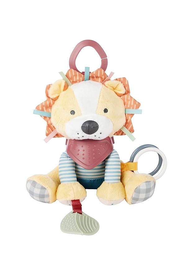 Skip Hop Bandana Buddies Soft Textured Baby Activity and Teething Toy for Multi-Sensory Play with Rattles, Crinkle Sounds, Squeaker and Mirror, Attaches to Stroller and Car Seat, Lion, Age 0+