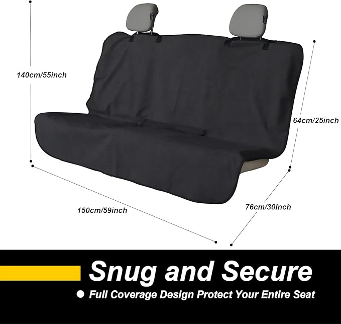 LoyaGour Back Seat Cover for Car Trucks Van SUV,Waterproof Rear Bench Towel Seat Covers for Dogs and Kids,Automotive Backseat Protector (Black)