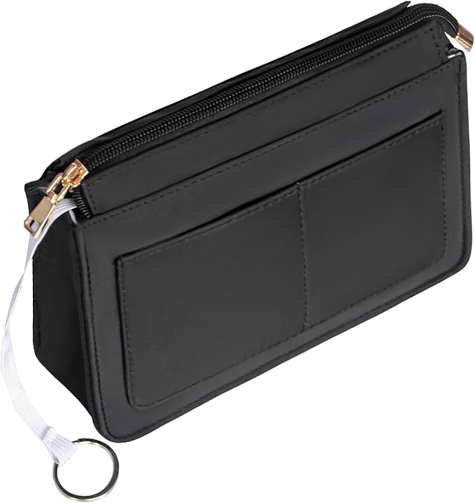 Vercord Purse Organizer Insert with Zipper for Women Hobo Handbags Shaper Insert 12 Pockets Bag Black Small