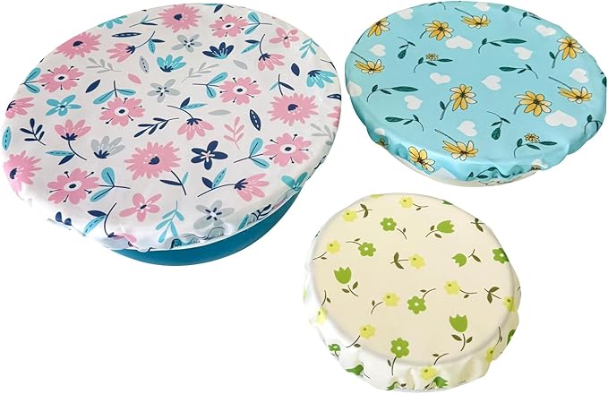 3 PCS Reusable Food Grade TPU Double Layer Bowl Lids,Food Cover Stretch Edging,Reusable Bowl Covers for Cup, Cans, Jars, Round & Rectangle Container