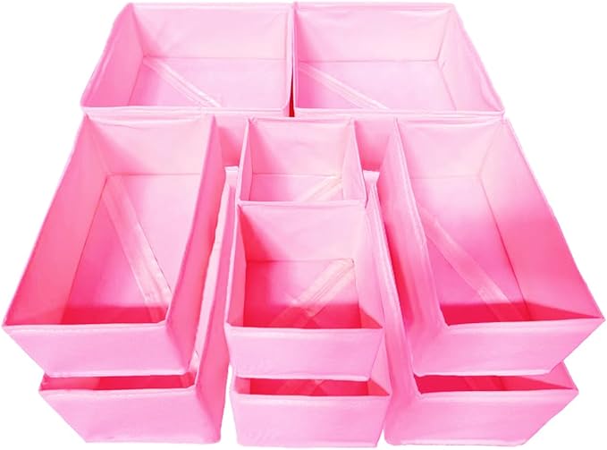 COSDACE Drawer Organizer,12Pcs Dresser Drawer Organizers Foldable Closet Organization and Storage Dividers for Underwear, Sock, Baby Closet Organizer(Pink)