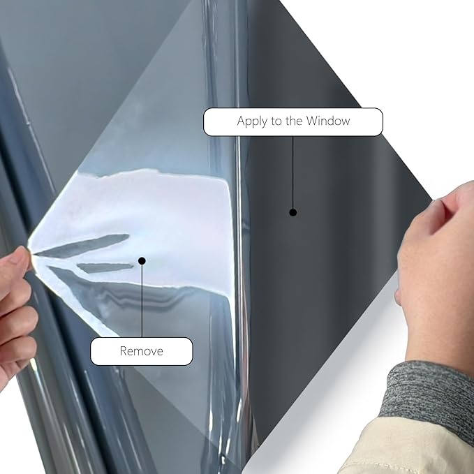 Finnez One Way Privacy Window Film Reflective Mirror Home Window Tint Film Heat Blocking No Glue Static Cling See Out Not in Glass Door Covering (Black Silver,35.4 Inch X 13.1 Feet)