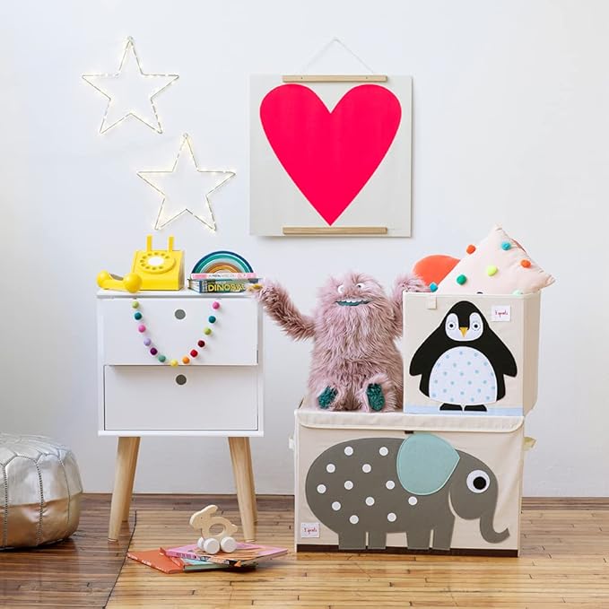 3 Sprouts Toy Storage Organizer: Toy Box Cube Organizer for Playroom, Nursery - Foldable Storage Bin - Penguin