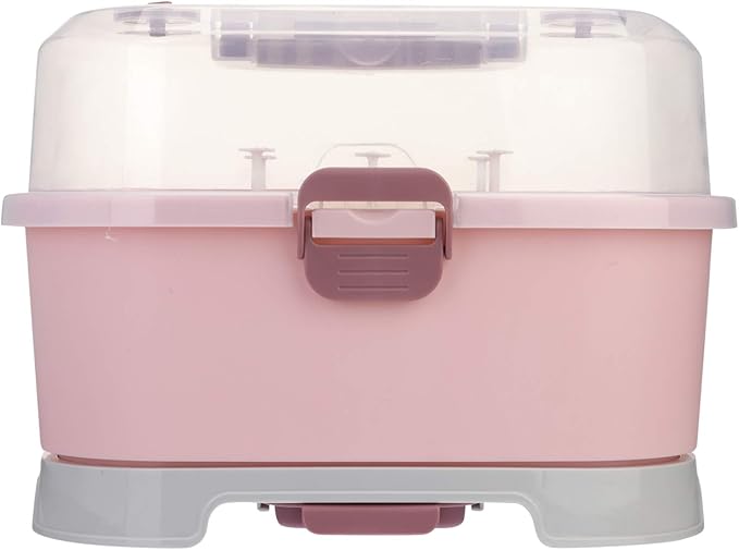 NUOBESTY Baby Bottle Storage Box with Cover Portable Milk Bottle Case and Drying Rack for Home and Travel 13.8 X 9.8 X 9.8 Inches Organizer for Baby Supplies