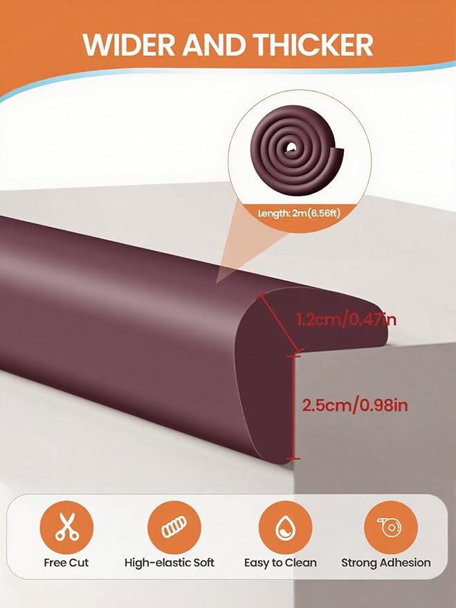 QYV Baby Proof Edge Corner Protector, 6.56FT 0.47''Th L-Shape Furniture Corner & Edge Safety Bumpers with 6 Corners, Pre-Taped, Soft NBR Rubber Foam Desk Edge Cushion Wall Corner Protector (Purple)