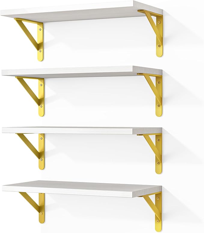 Fixwal Floating Shelves for Wall, Wood Wall Mounted Shelves for Bedroom, Bathroom, Living Room, Kitchen Storage and Decor(White, Set of 4, 16.5 Inch)