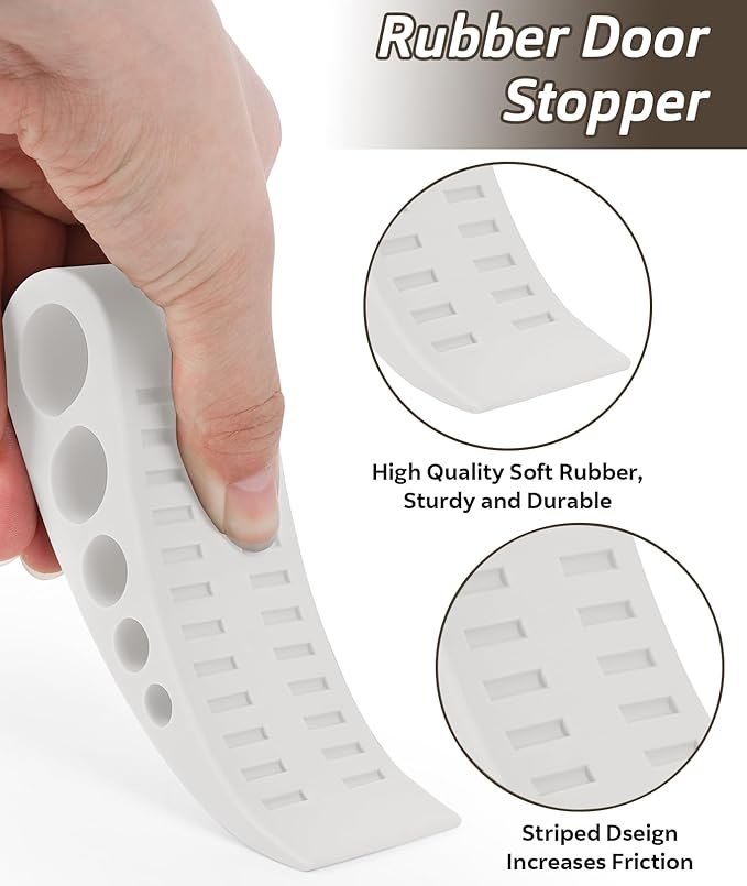 Door Wedge Stop with Anti-Squeak Design - Soft Rubber Door Stopper for Floor Protection, Universal Fit Under Door Gap(6 Pack, Whtie)