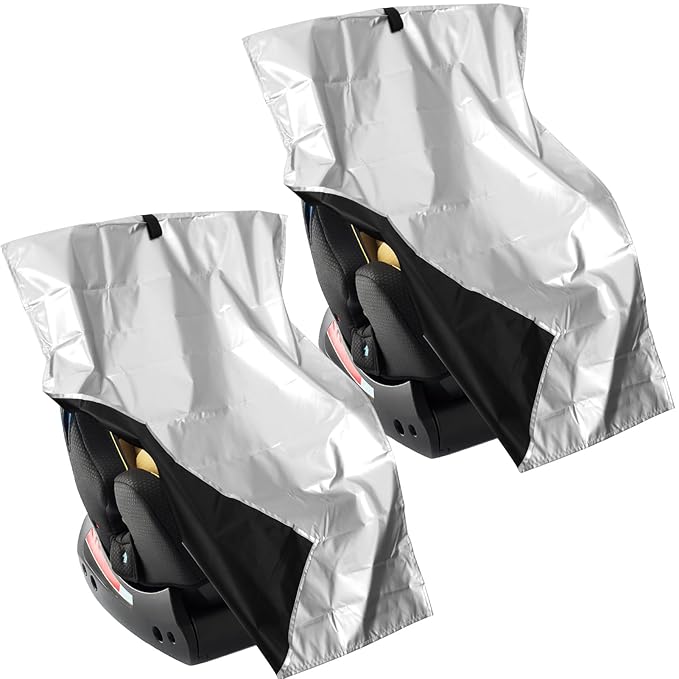 2 PCS Baby Car Seat Sun Shade Cover, Car Seat Heat Protector, Thickened Silver Coated Cloth Cooler Cover Travel Accessories for Infant