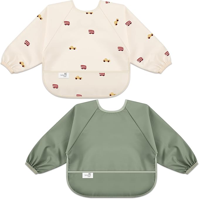 BebeBiu Long Sleeve Baby Bib, Waterproof Fabric, Catch-All Pocket, Baby Smock Bib, Adjustable Sleeves