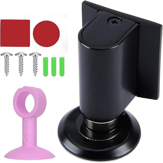 2 Pack Magnetic Door Wedge Stoppers,Heavy Duty Door Catch Holder Stops for Bottom of Door Wall Floor Mounting No Drill 3M Adhesive & Screws Strong Magnet Keep Door Open
