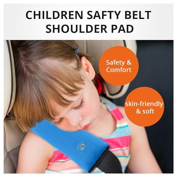 2PC Blue Seat Belt Pillow for Kids, Baby Seatbelt Pillow, Carseat Pillow Protector for Toddler Travel, Kids Travel Seat Belt Pillow, Seatbelt Strap Covers for Child Infant