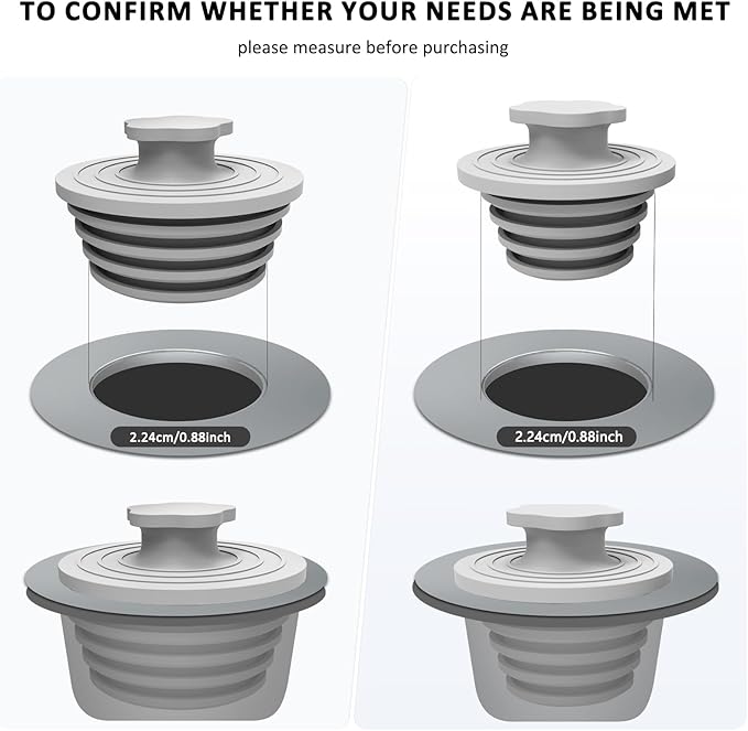 Bathtub Drain Stopper - 2 Pack Silicone Universal Shower Drain Cover, Tub Stopper Bathtub Drain for Bathroom, Tub, and Shower Drain - Easy Install Shower Drain (Gray)