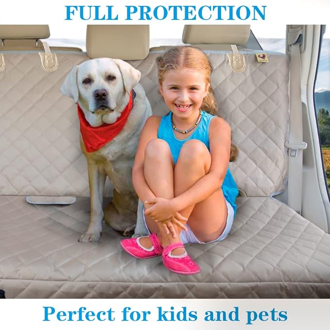 Bark Lover Dog Car Seat Cover for Back Seat Waterproof Backseat Protector, Nonslip Rear Seat Cover for Kids,Universal Size Fits Cars Trucks SUVs (Beige)
