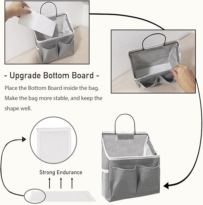 3pcs Wall Hanging Organizer Bag, Linen Fabric Door Hanging Storage Basket with Pockets, Waterproof Bin for Kitchen, Bedroom, Office, RV Camper (White-Upgraded)