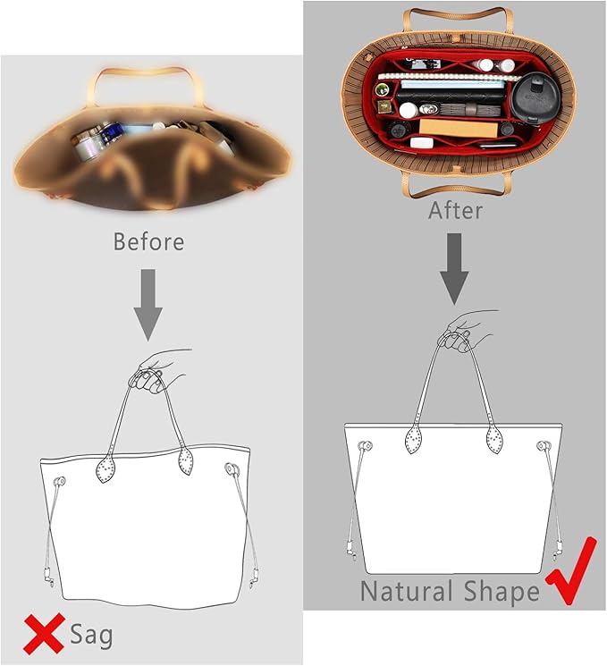 Purse Organizer Insert, Felt Purse Organizer with Zipper and Sewn Bottom Insert, Fit Speedy Neverfull Graceful,6 Sizes