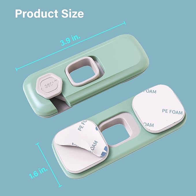 Heart of Tafiti 5 Pack Childproof Refrigerator Lock, French Fridge Door Latches, Baby Safety Locks for Cabinet, Cupboard, Drawers, Dishwasher, Oven, Closet, Strong Adhesive-Easy to Install, Green