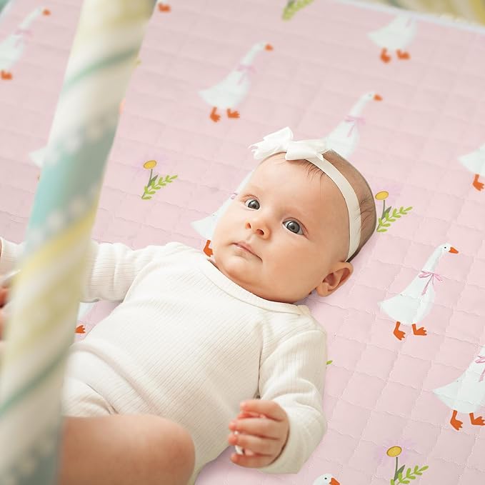 Funtery 43 x 43 Inch Baby Playmat Portable Crawling Washable Foldable Tummy Time Non Slip Baby Floor Large Playpen Mat for Infants Toddlers Floor Playpen Activity (Goose)