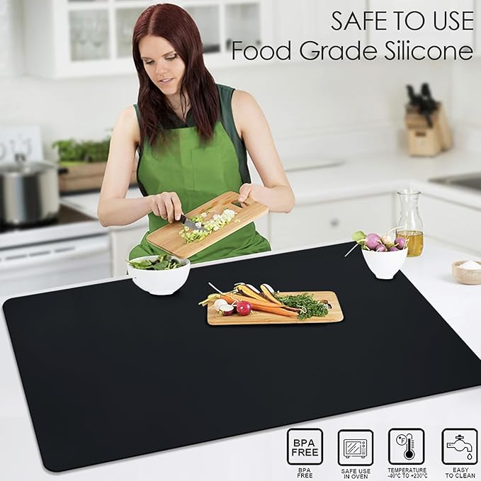 Extra Large Silicone Mat, 31.5x23.6 Inch Heat Resistant Mat for Kitchen Counter, Non Stick Silicone Baking Mat for Dough and Pastry, Thick Silicone placement Countertop Protector, Black countertop mat