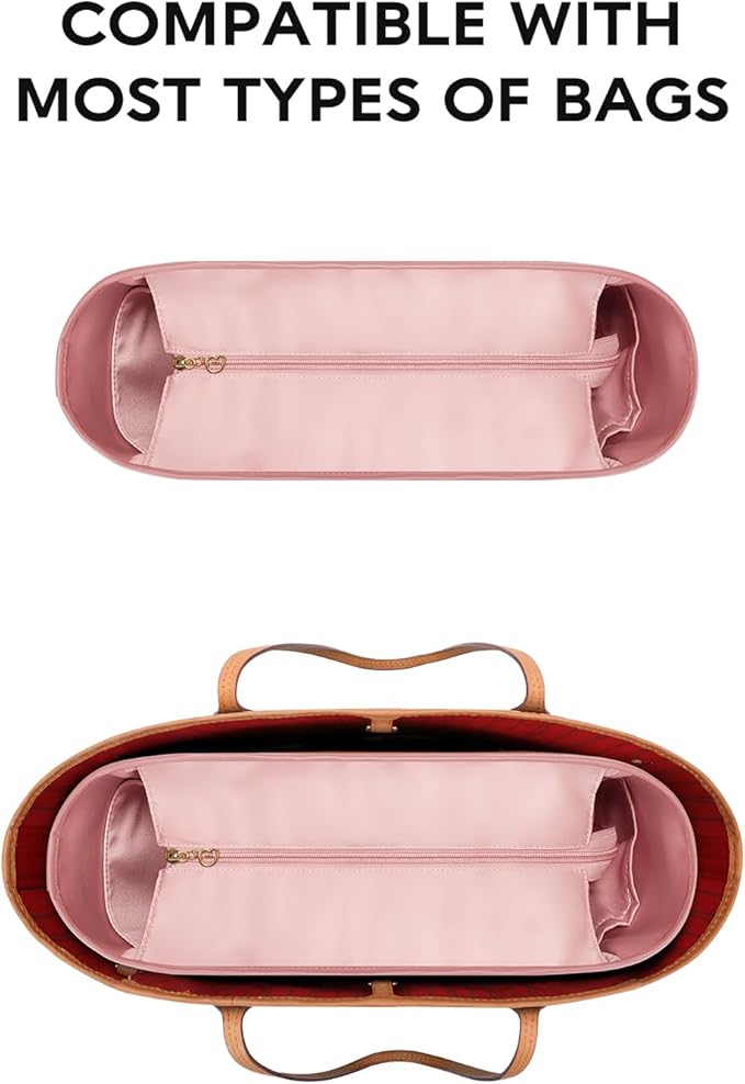 GIVLEFLY Tote Organizer Insert with Multiple Pockets Zipper Purse Dividers with Handle Lightweight Purse Liner with Cup Holder Fit for Saint Louis Large, Neverful and More(Extra Large,Pink)