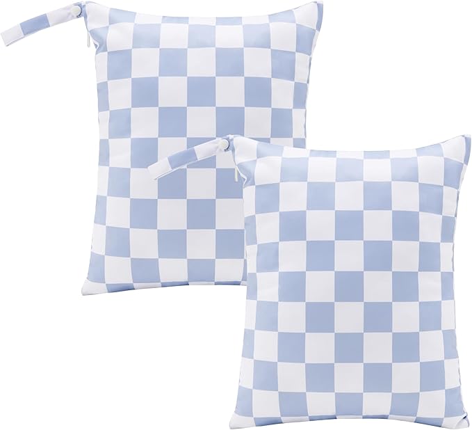 Ohocut Blue Checkered Waterproof Wet Dy Diaper Bag for Baby Essentials, Travel, Swimsuit, Beach Bag Accessories, Aesthetic Trendy Cute Toddler Baby Bag Pouch, Pack of 2