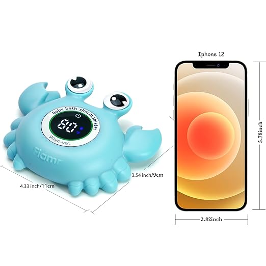 Baby Bath Thermometer with LED Display, Floating Crab Toy – 2-in-1 Water Safety Sensor for Infants, Color-Coded Alerts (Hot/Cold), Bath Tub Temperature Monitor, Cute Floating Bath Toy, Nursery