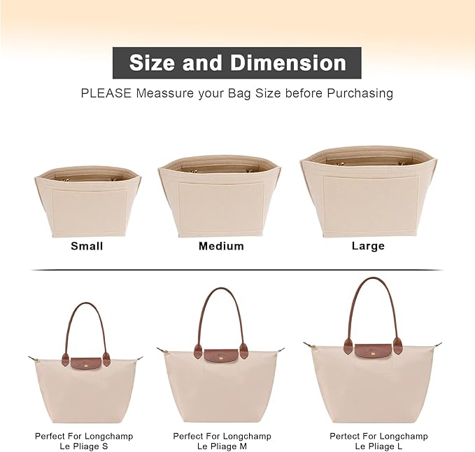 Felt Purse Organizer Insert for Longchamp Le Pliage S Handbag Insert (Small，Beige)