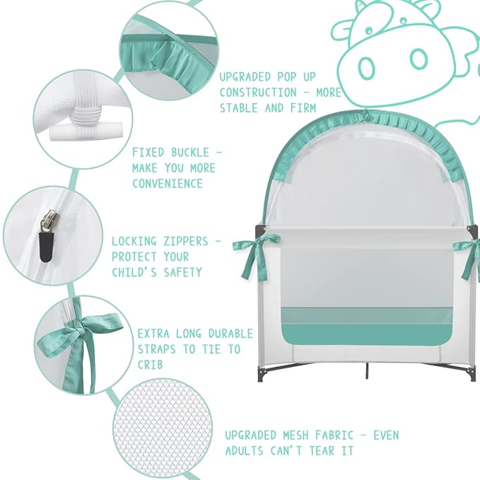 L RUNNZER Baby Pack and Play Tent, Canopy to Keep Baby from Climbing Out, Mini Crib Tent Against Falls, R07s-blue