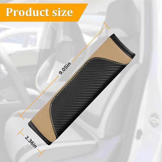 2PCS Car Seat Belt Cover, Carbon Fiber Seatbelt Shoulder Protection, Soft Car Seat Belt Strap Cushion Protect Your Neck and Shoulder, Car Accessories Seat Belt Pad for Car Truck (Beige)
