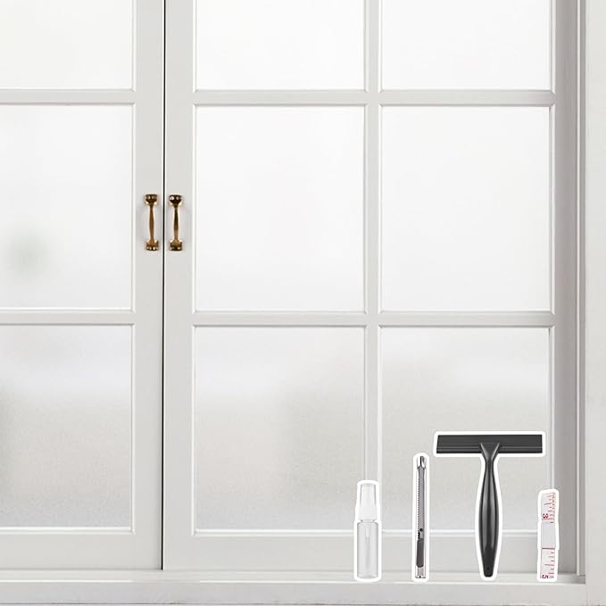Kromapolis Window Privacy Film Frosted Glass Window Film, Heat Blocking Privacy Film for Glass Windows, Static Cling Non-Adhesive Frosting Window Stickers for Door Home (Frosted, 29.5 x 157.4 inch)