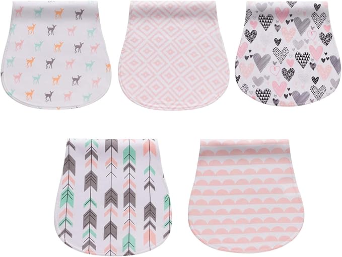 Little Tots Burp Cloths 100% Cotton Baby Burp Set, Absorbent & Soft Burping Cloth Newborn Towel for Newborns & Babies Boys & Girls Unisex 5 Pack (Full of Love)
