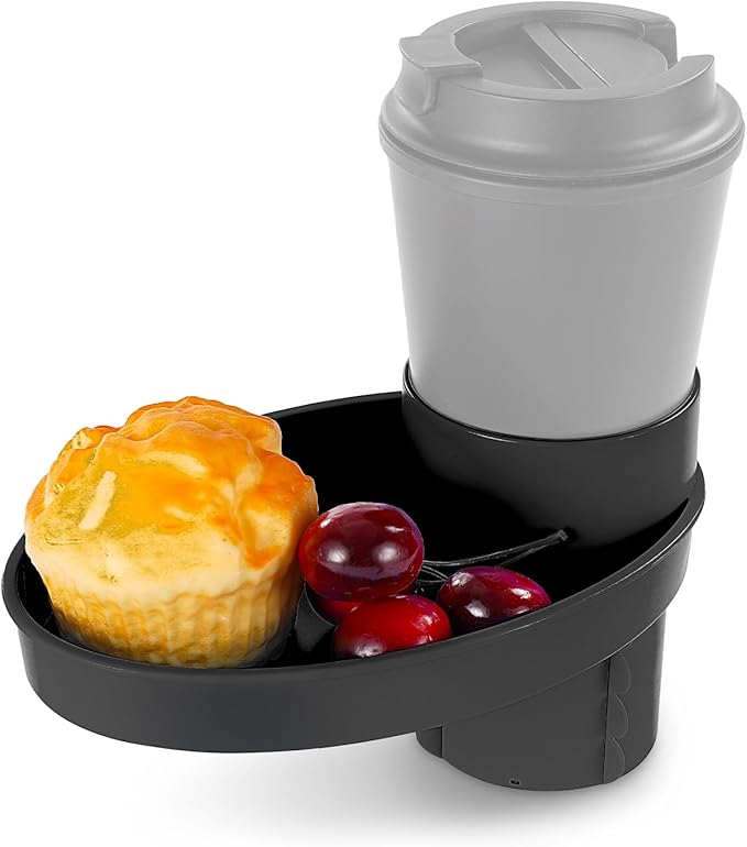 Car Seat Tray - for Cup Holders in 2.5”-2.8”,Easily Expands Snack Tray Cup Holder Tray into 360° Cup & Travel Tray for Kids Car Seat, Booster, and Stroller (Black)