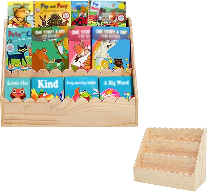 OCMML Kids Bookshelf-3-Tier Wooden Book Shelf for Kids Rooms,Nursery&Toddlers Montessori Bookcase with Deep Storage Pockets, Baby Book Storage,Children's Bookshelf for Nursery&Bedroom (Large)