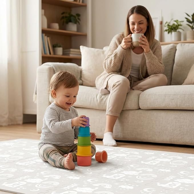 Premium Soft Foam Play Mat for Baby, 5.6 x 4 ft, Easy to Clean - The Perfect Modern Foam Playmat Fits Nicely with Your Kids Playroom Or Home Decor 0.5" Thickness (RainBoho)