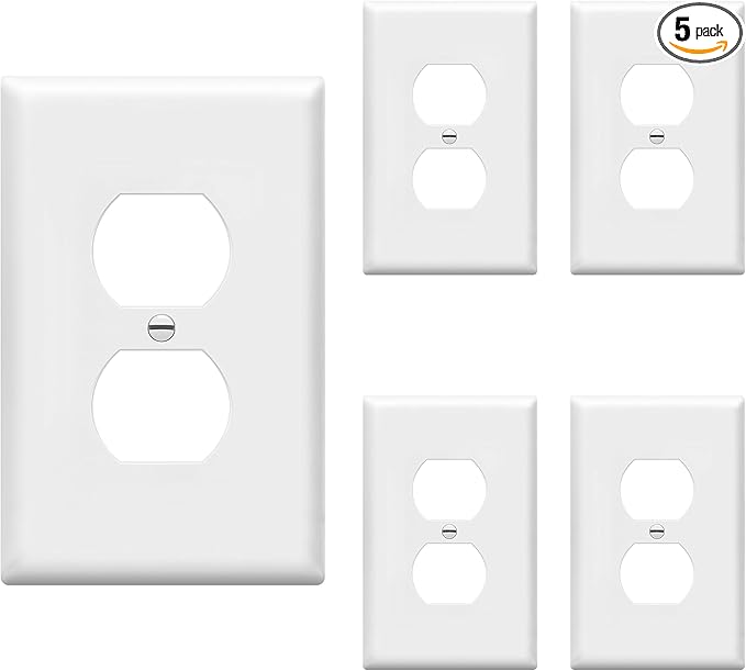 ENERLITES Mid-Size Duplex Receptacle Outlet Wall Plate, Electrical Outlet Covers Plates, Midway Size 1-Gang 4.88" x 3.11", Polycarbonate Thermoplastic, UL Listed, 8821M-W-5PCS, White (5 Pack)
