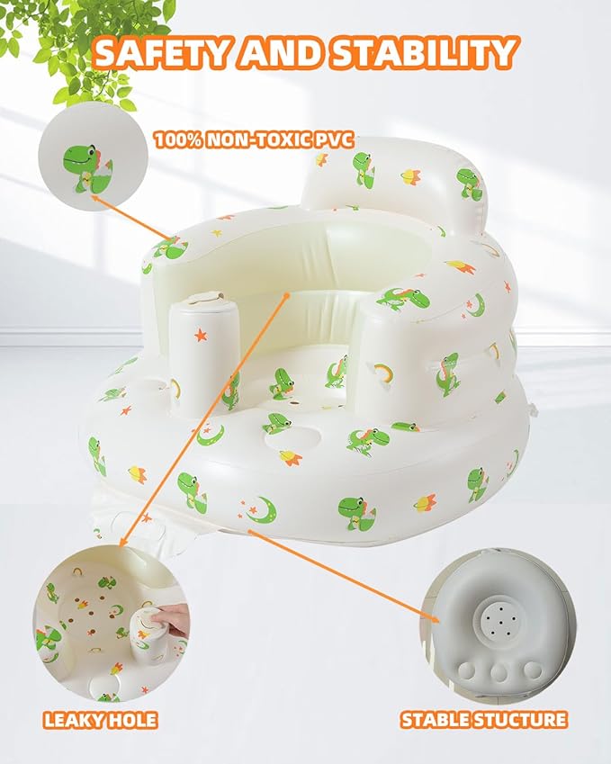 AGITVPS Inflatable Baby Seat for Babies 3-36 Months, Built in Air Pump Baby Chair Sit Me up Floor Seat for Baby, Bumbo Seat for Learning to Sit, Feeding, Camping (Pillar-Dinosaur)