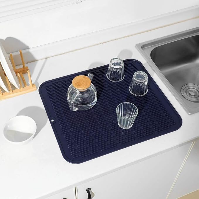 MicoYang Silicone Dish Drying Mat for Multiple Usage,Easy clean,Eco-friendly,Heat-resistant Silicone Mat for Kitchen Counter or Sink,Refrigerator or Drawer Liner Navy Blue 2XL 24 inches x 18 inches