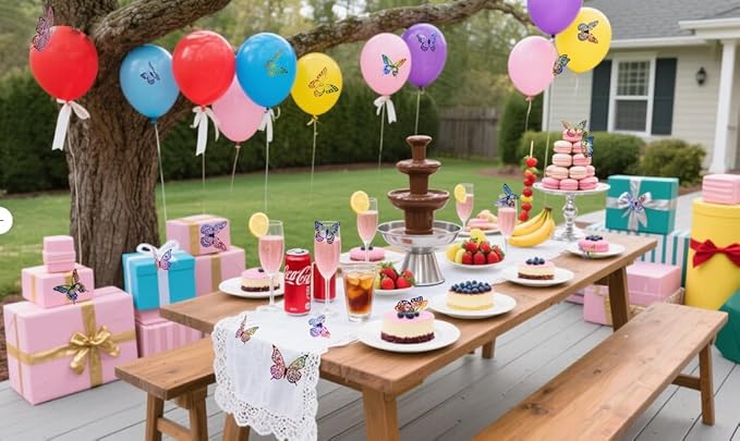 JOSDIOX 3D Reflective Dot - Patterned Rainbow Butterfly Wall Stickers - 48 Pcs with 4 Styles & 3 Sizes, Removable Decor for Party Birthday Wedding Cake Balloon Decoration (48 Rainbow)