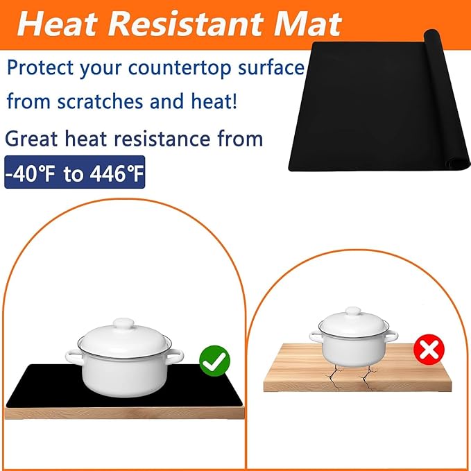 78''x32''(200cmx80cm) Extra Large Silicone Mat for Kitchen Counter, Heat Resistant Countertop Protector, Non-Slip Waterproof Kitchen Island Mat, Easy to Clean, Light Gray