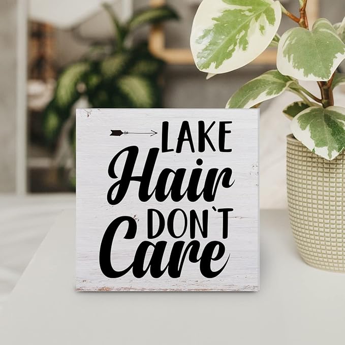 Country Lake Wood Box Sign Decor Desk Sign Humorous Lake Quote Wooden Box Block Sign Summer Rustic Home Shelf Wall Decoration