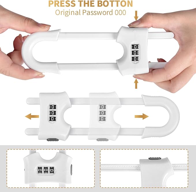 4 Pack U-Shaped Sliding Cabinet Locks Multifunctional Child Safety Lock Adjustable Baby Proof Clips for Home Cabinets Refrigerator Doors Cabinet Knobs and Window Handles (White)