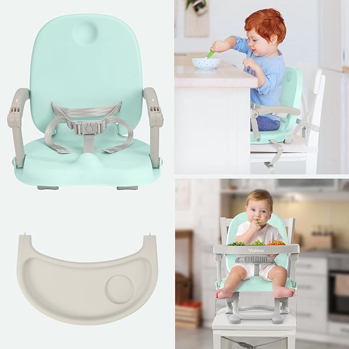 YOLEO Baby High Chair Booster Seat for Dining Table, Foldable High Chairs with Adjustable Heights, Travel Booster Seat with Removable Tray